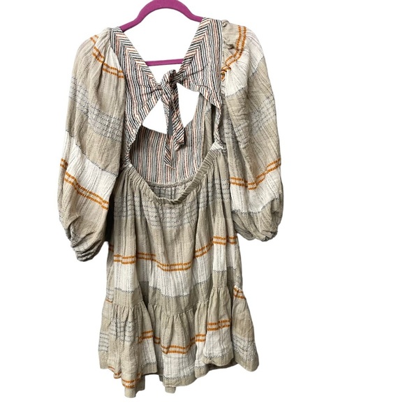 FREE PEOPLE Cosy Striped Mini Dress Size L Boho Hippie Coastal Beach - Picture 5 of 9